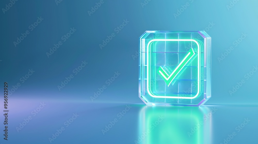 3D futuristic checkmark icon on a sleek blue background, symbolizing approval, success, and confirmation with a modern, digital aesthetic 3D futuristic checkmark icon on a sleek blue background, symbolizing approval, success, and confirmation with a modern, digital aesthetic