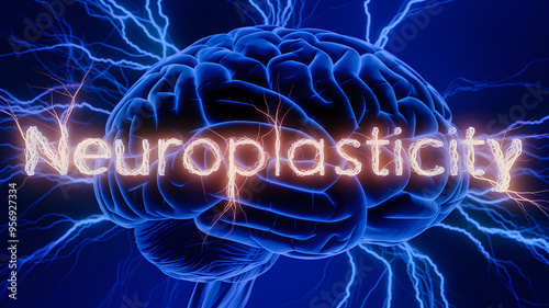 Illustration of a glowing human brain with neural connections and the word 