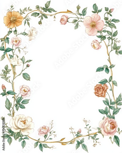 Mughal garden design with floral motifs and gold accents on a white background