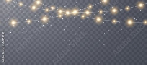 Vector Christmas lights. Christmas garland PNG. Christmas light PNG. Christmas decoration, LED lamps.