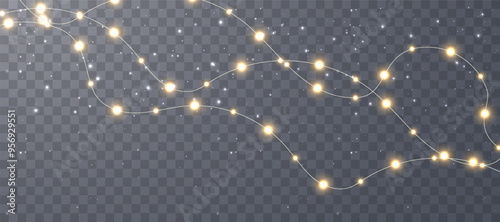 Vector Christmas lights. Christmas garland PNG. Christmas light PNG. Christmas decoration, LED lamps.