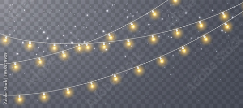 Vector Christmas lights. Christmas garland PNG. Christmas light PNG. Christmas decoration, LED lamps.