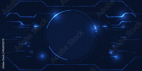 Vector illustration of futuristic blue digital high technology with circle hud and digital circuit element pattern for game and advertising artwork.Future tech design concepts.