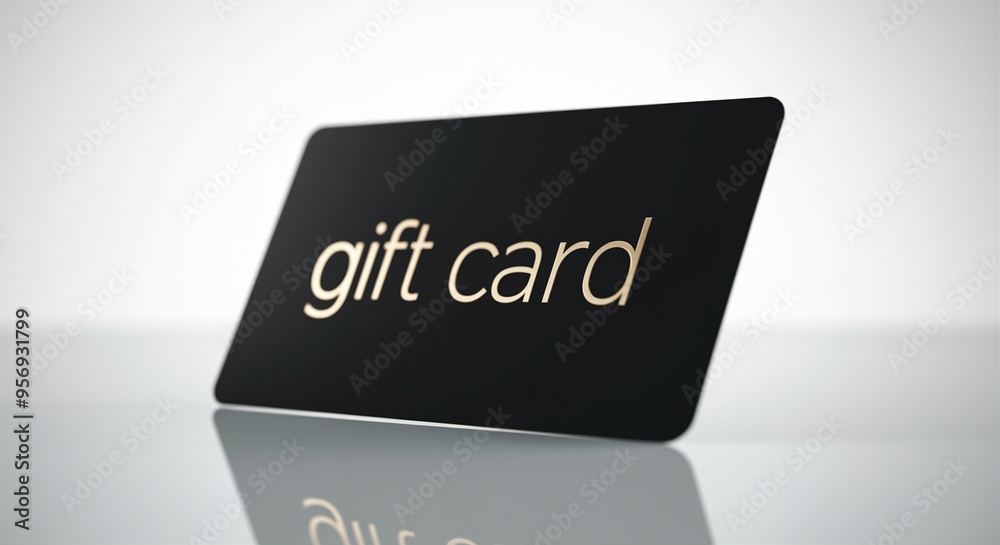 Gift card display on reflective surface elegant design showcasing business card style Gift card display on reflective surface elegant design showcasing business card style
