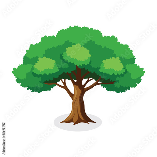  Elm Tree isolated flat vector illustration on white background.