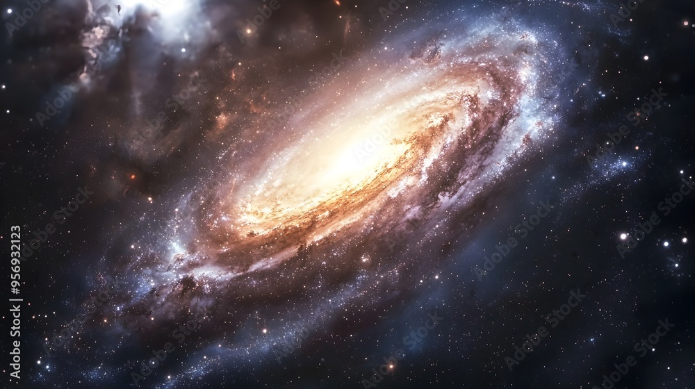 Fototapeta premium Mesmerizing Cosmic Swirl:A Vibrant Galactic Tapestry of Nebulae and Distant Stars