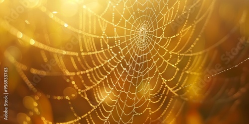 A web of spider silk threads shimmering in the sunlight, symbolizing delicate yet strong connections in nature photo