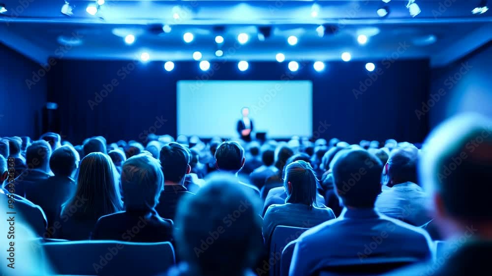 Business conference with audience and presentation on stage