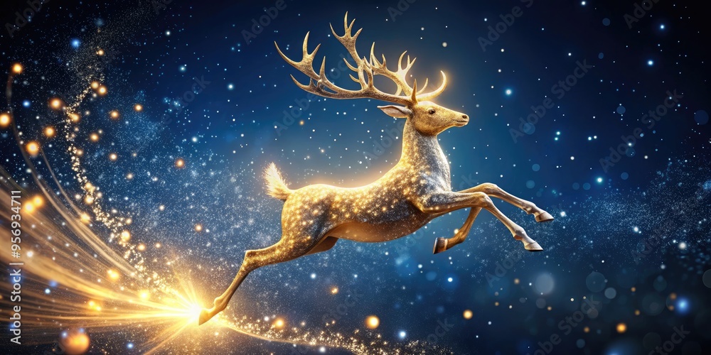 Flying Reindeer Enchanted Golden Sparkly Twinkling Icy Flying Reindeer Enchanted Golden Sparkly Twinkling Icy