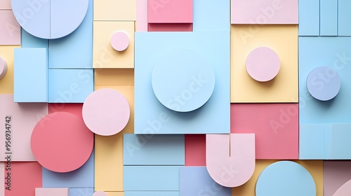 Minimalist Pastel-Colored Geometric Paper Cut-Out Shapes in Abstract Modern Design