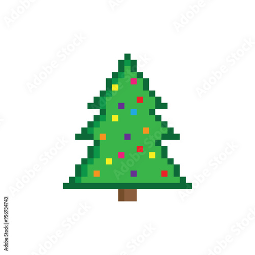 pixel art christmas tree vector icon pixel element for 8 bit game