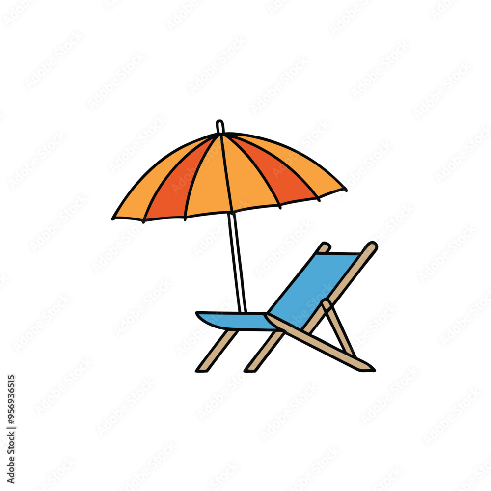 Beach umbrella and chair vector Beach umbrella and chair vector
