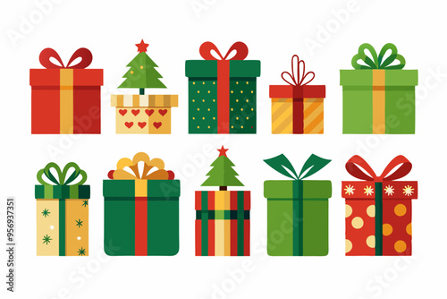 Christmas Gift box set vector  illustration, Xmas gift box collection on white background