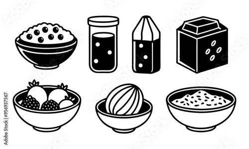 Download Breakfast, Oatmeal And Cereals Editable Stroke Outline  Icons Set Isolated On White Background Flat Vector Illustration.  Svg File For Design.