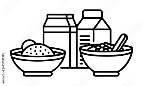 Download Breakfast, Oatmeal And Cereals Editable Stroke Outline  Icons Set Isolated On White Background Flat Vector Illustration.  Svg File For Design.