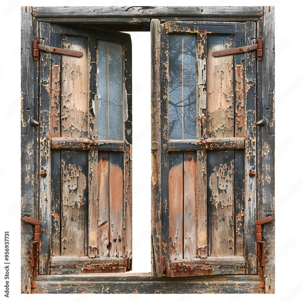 Naklejka premium old vintage window worn wooden door isolated 