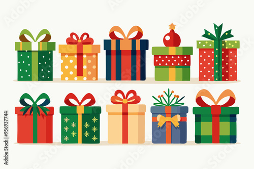 Christmas Gift box set vector  illustration, Xmas gift box collection on white background