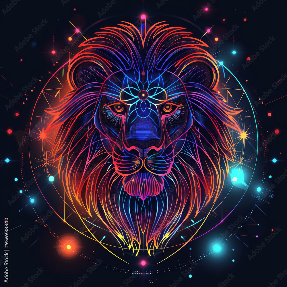 Fototapeta premium Futuristic style illustration of the Leo zodiac sign.
