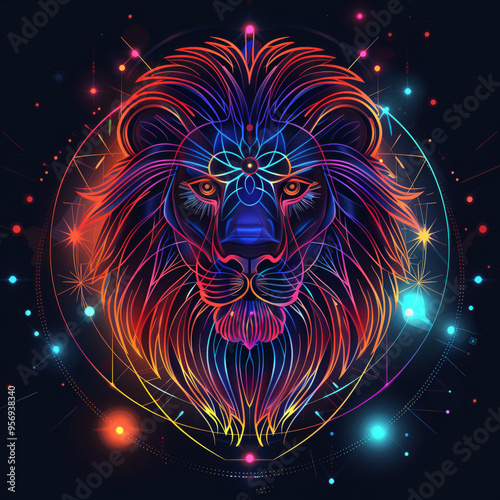 Futuristic style illustration of the Leo zodiac sign.