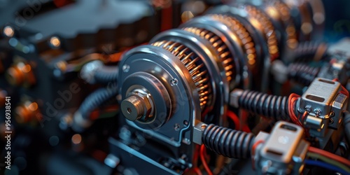 High-voltage transformer close-up, showing detailed engineering and design