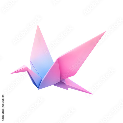 Pink and blue origami bird transparent background