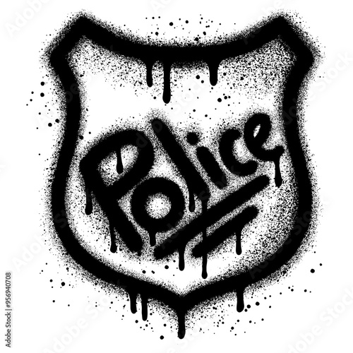 Police badge icon Spray painted in graffiti style isolated on white background.