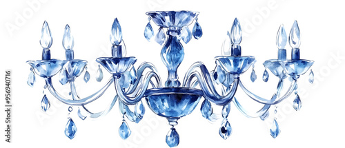 Watercolor Chandelier with Crystal Drops