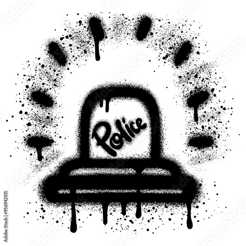 Siren Light or Police Light graffiti with black spray paint.vector illustration.