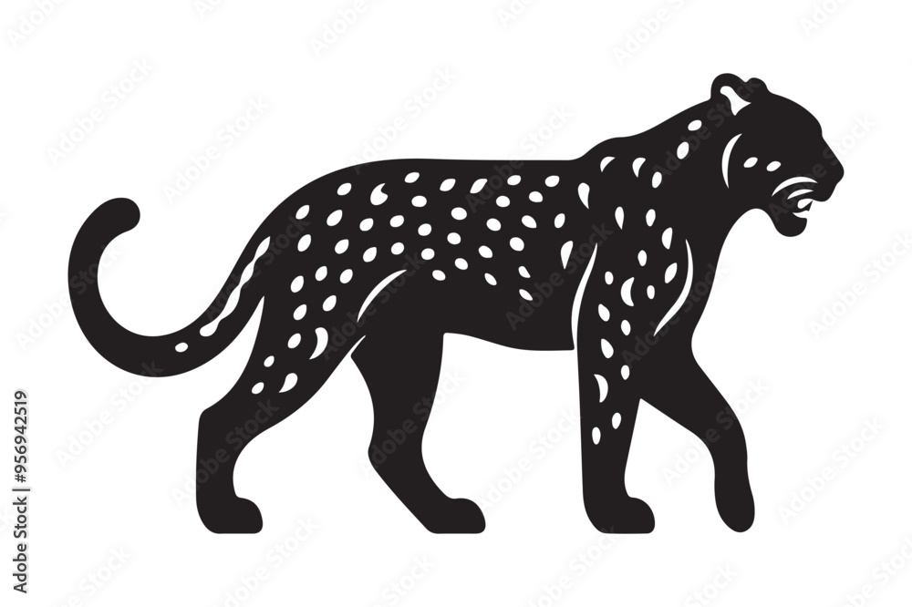Fototapeta premium Sleek Black Leopard Silhouette Vector Image