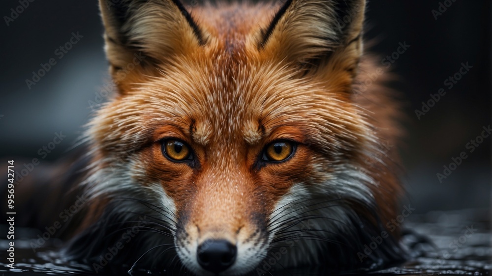 Obraz premium A fox is shown in a black background with a splash of water.