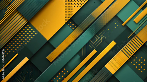 Abstract Background - Green and Gold Geometric Shapes