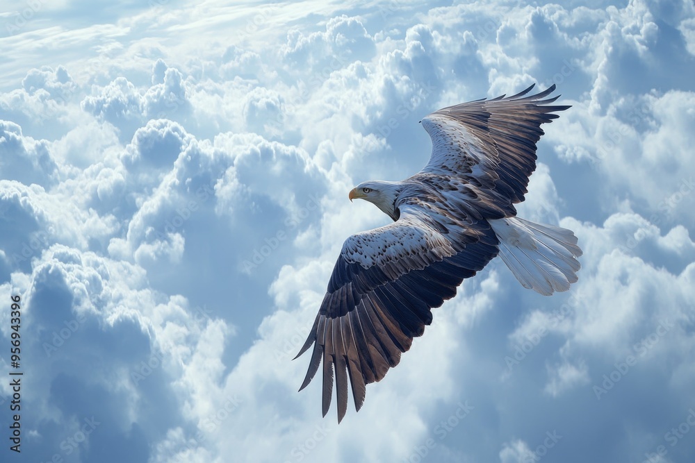 Fototapeta premium Bird in flight with cloudy sky