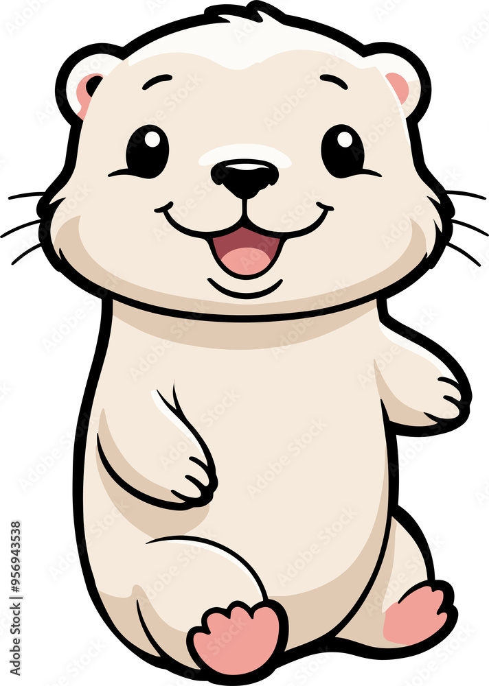Naklejka premium Isolated cute baby white sea otter cartoon illustration svg, character for children book, animal life, kids, activity book, baby shower, sticker, anime, nature, polar bear, fantasy, fun, drawing, art