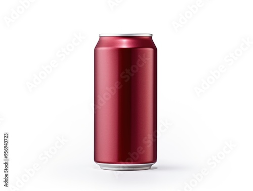 Maroon soda can isolated on white background, flat lay