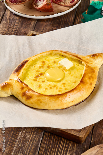 Adjarian Khachapuri with Egg - Traditional Georgian Cheese Bread