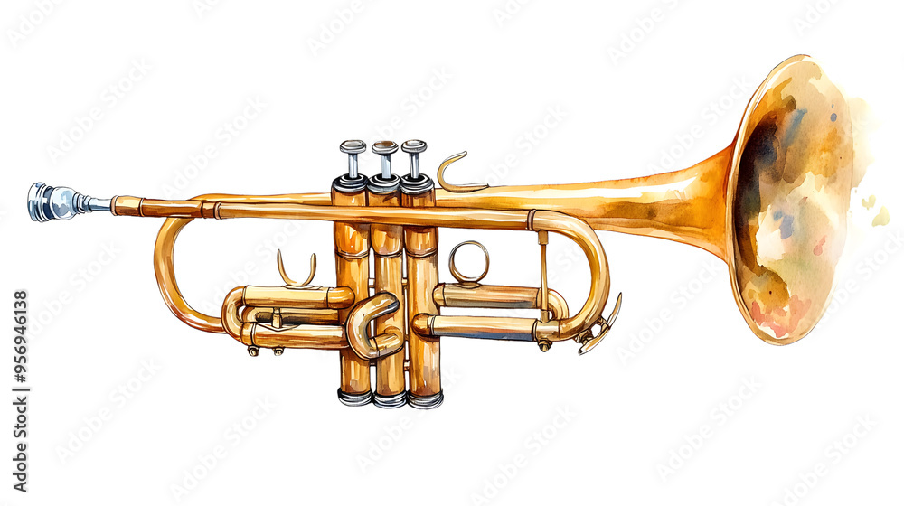 Obraz premium Watercolor Illustration of a Golden Trumpet