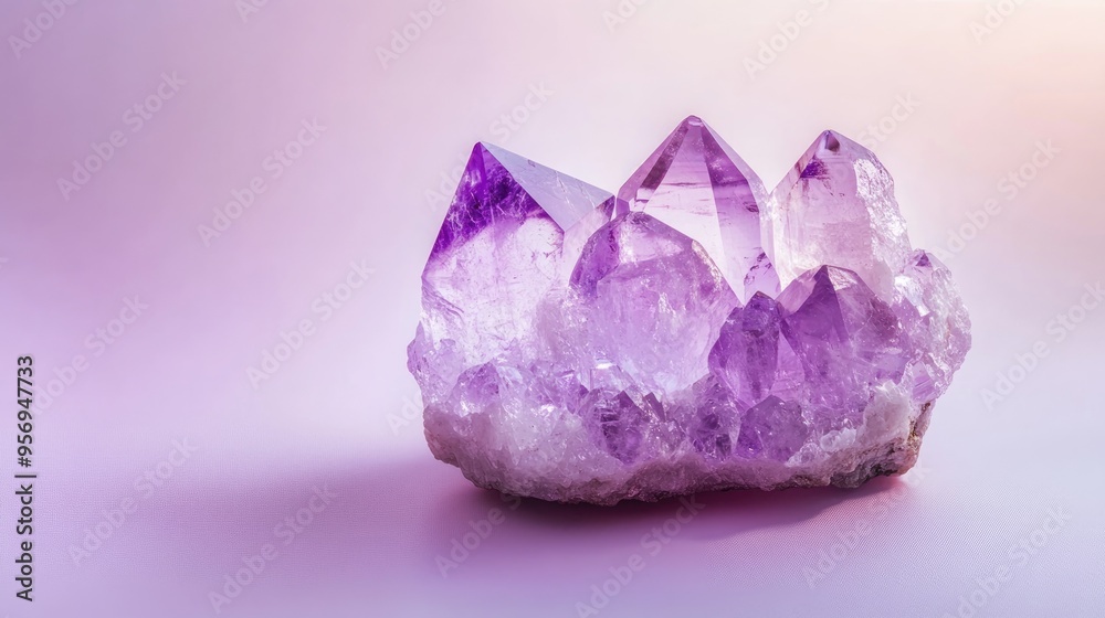 Purple amethyst crystal on a purple background Purple amethyst crystal on a purple background