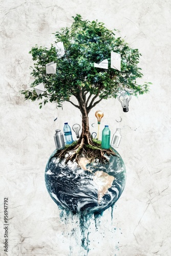 A creative representation of Earth featuring a tree, symbolizing sustainability and the importance of environmental protection. photo
