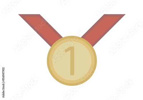 Medalla dorada del numero uno con lazo rojo