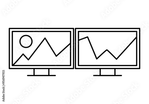 Icono negro de dos pantallas de ordenador unidas
