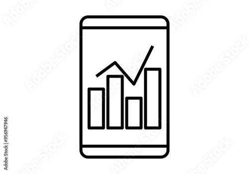 Icono negro de smartphone con gráfico en pantalla creciente