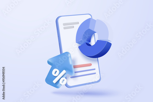 3D online trading with mobile phone on blue background. Investment graph using funding business on smartphone. 3d stock trading icon vector on mobile phone for investment render illustration