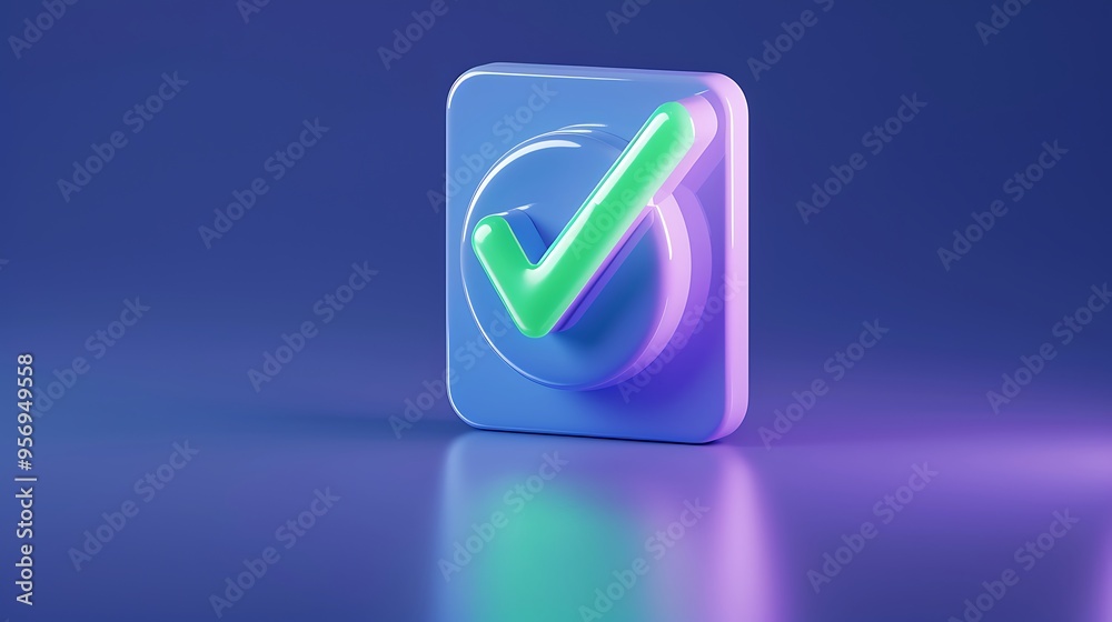Digital checkmark symbol in 3D design on a vibrant purple background. Modern, minimalistic, and perfect for tech-related concepts. Digital checkmark symbol in 3D design on a vibrant purple background. Modern, minimalistic, and perfect for tech-related concepts.