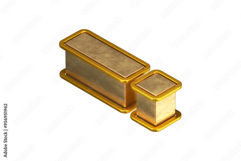Isometric 3D icon of an exclamation point in aged gold from top. High quality 3D rendering display font suitable for poster, web, advertising and modern design projects.