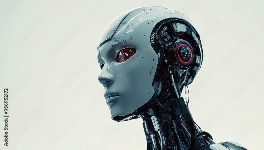 Artificial Intelligence Evolution: Futuristic Robot Head with Abstract Digital Patterns Artificial Intelligence Evolution: Futuristic Robot Head with Abstract Digital Patterns