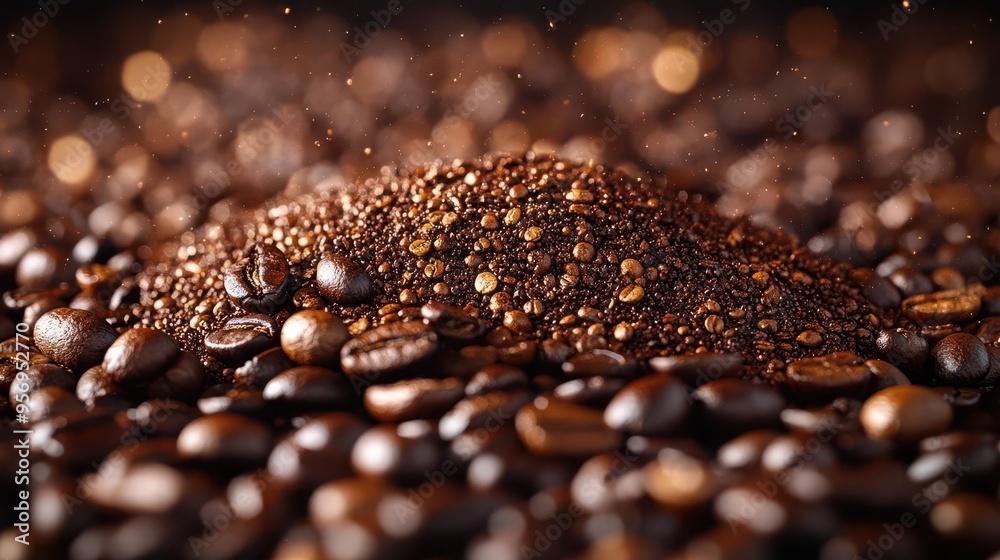 aromatic coffee landscape extreme closeup of richly textured coffee beans their warm brown hues and intricate surfaces creating a sensory topography with negative space aromatic coffee landscape extreme closeup of richly textured coffee beans their warm brown hues and intricate surfaces creating a sensory topography with negative space