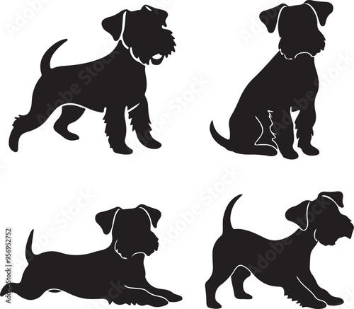 Patterdale Terrier Dog Silhouette Vector Set