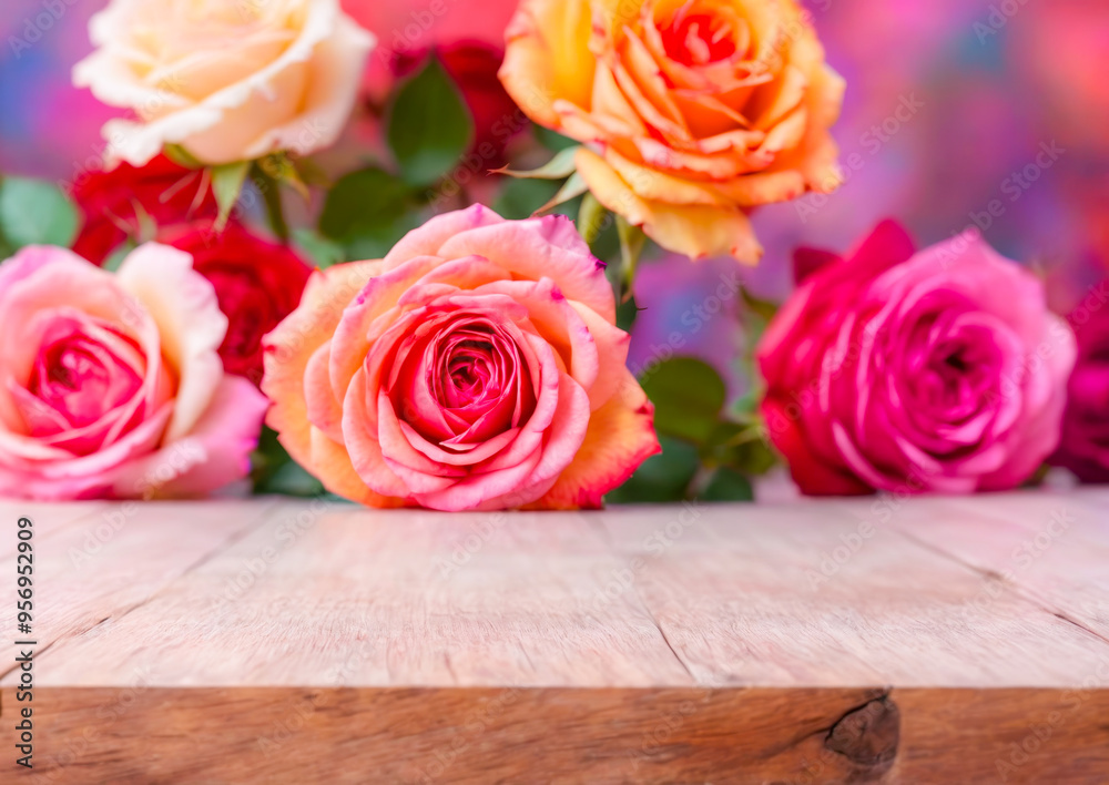 Beautiful Rose Bouquet with Wooden Background. Beautiful Rose Bouquet with Wooden Background.