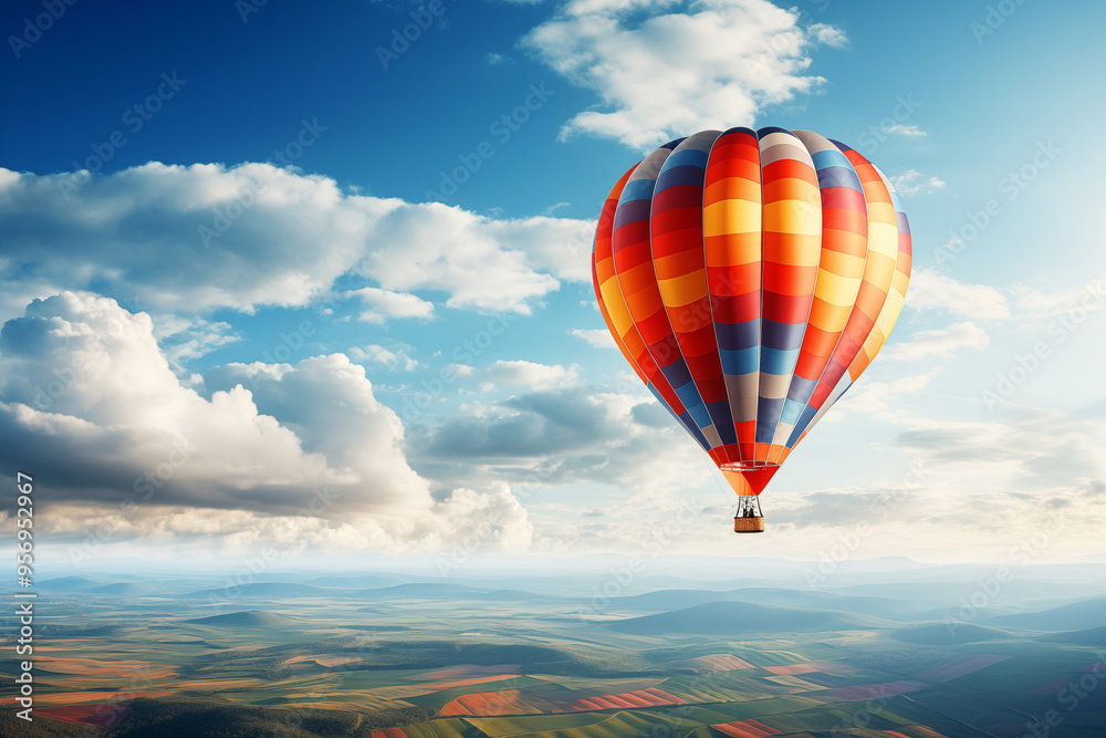 Obraz premium Hot air balloon in the blue sky with white clouds.