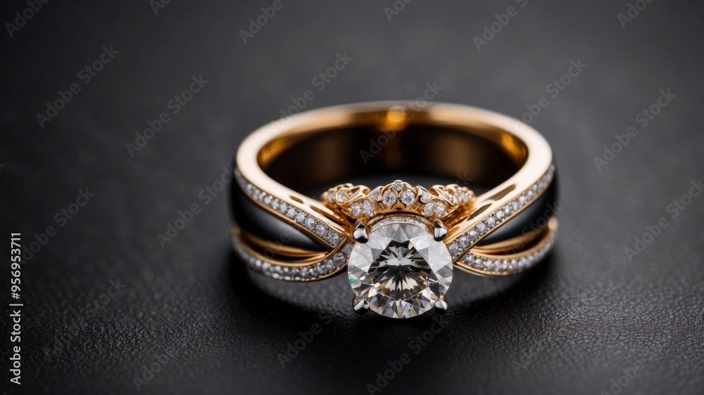 Wedding Bands with Diamond Accent on Black Surface. Wedding Bands with Diamond Accent on Black Surface.